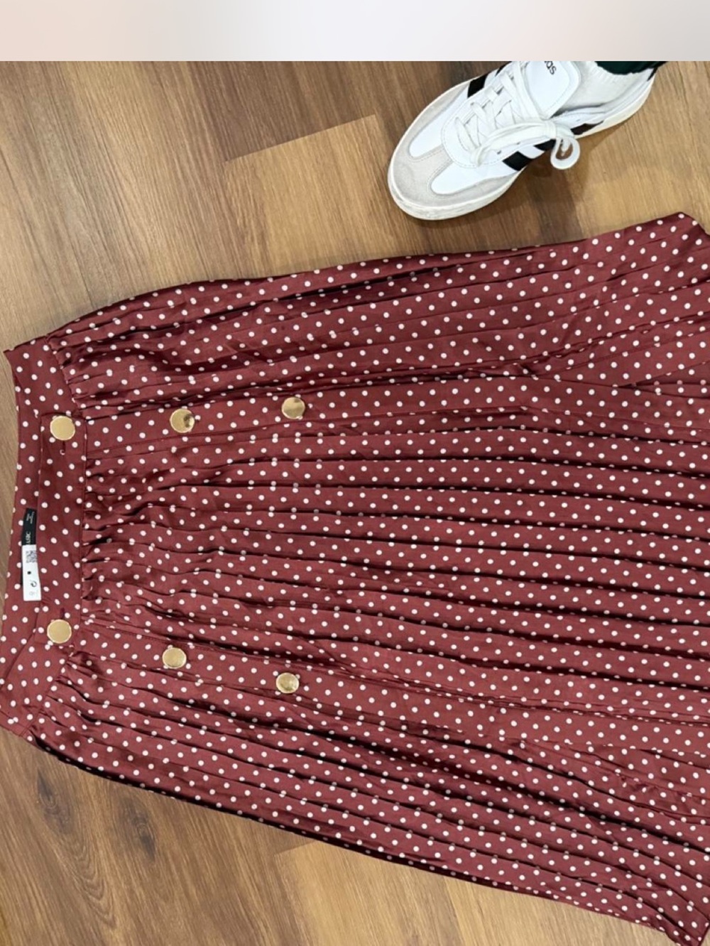 Zara Burgundy Polka Dot Midi Skirt with Gold Buttons - Picture 4 of 4